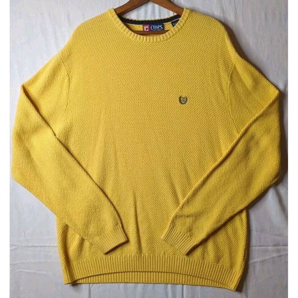 Chaps Ralph Lauren Yellow Crewneck Sweater Mens‎ Large Preppy Adult